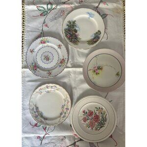 Vintage Blue Pink Floral Mismatched Bread Butter Plates Set of 5 Nippon England